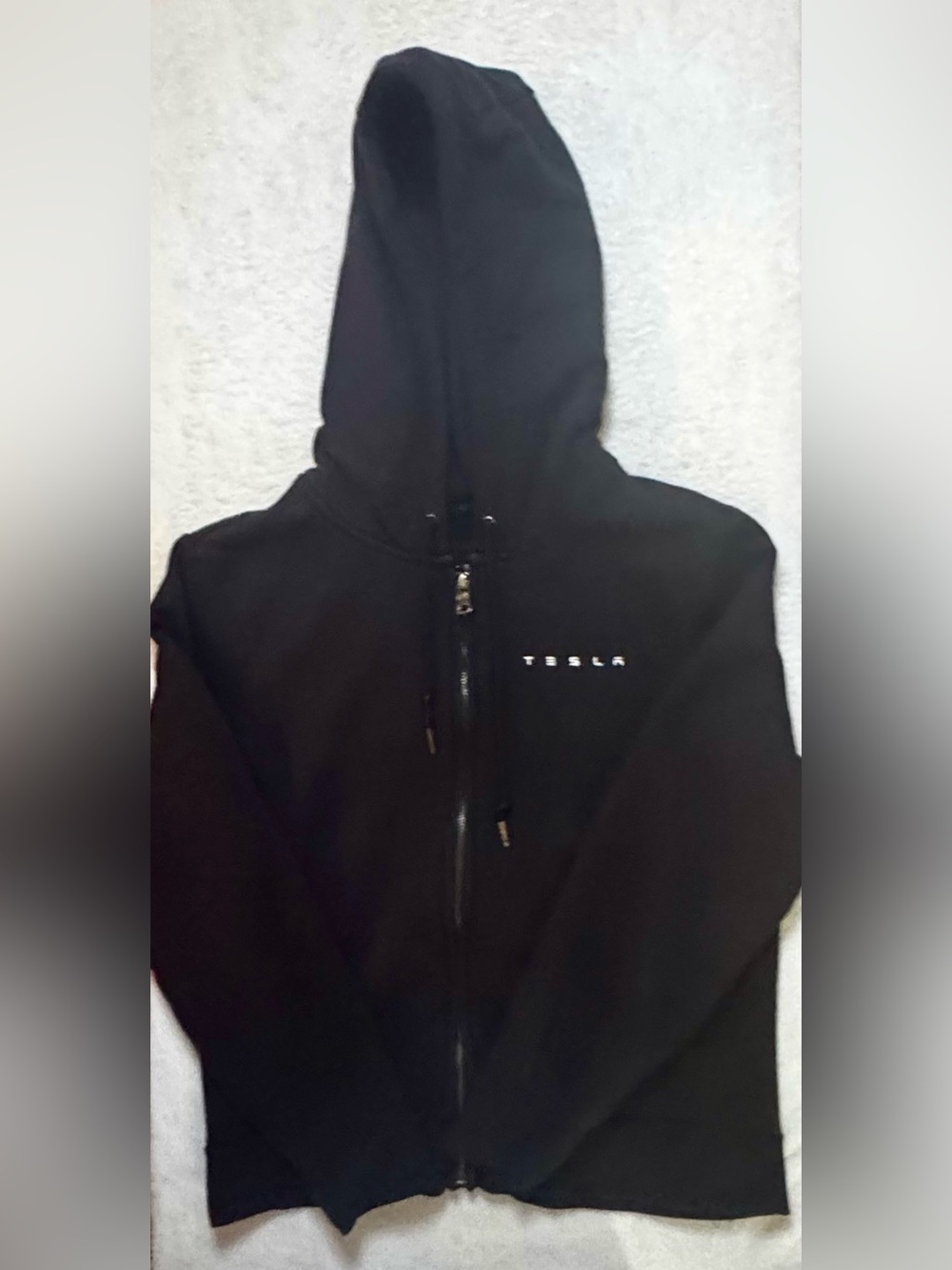 Tesla Black Hooded Zip Sweatshirts with White Logo (Unisex Adult Medium)